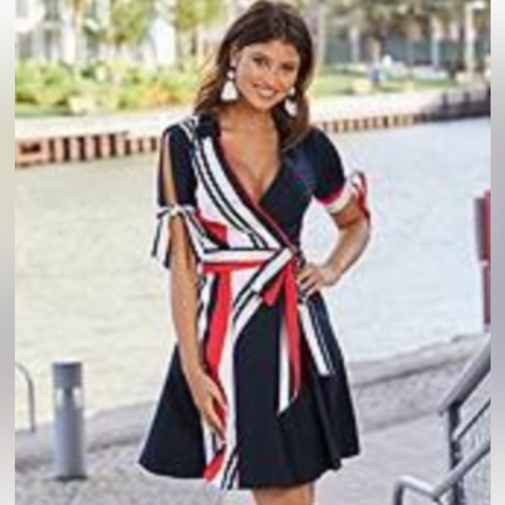 Venus blue red and white cocktail dress size small